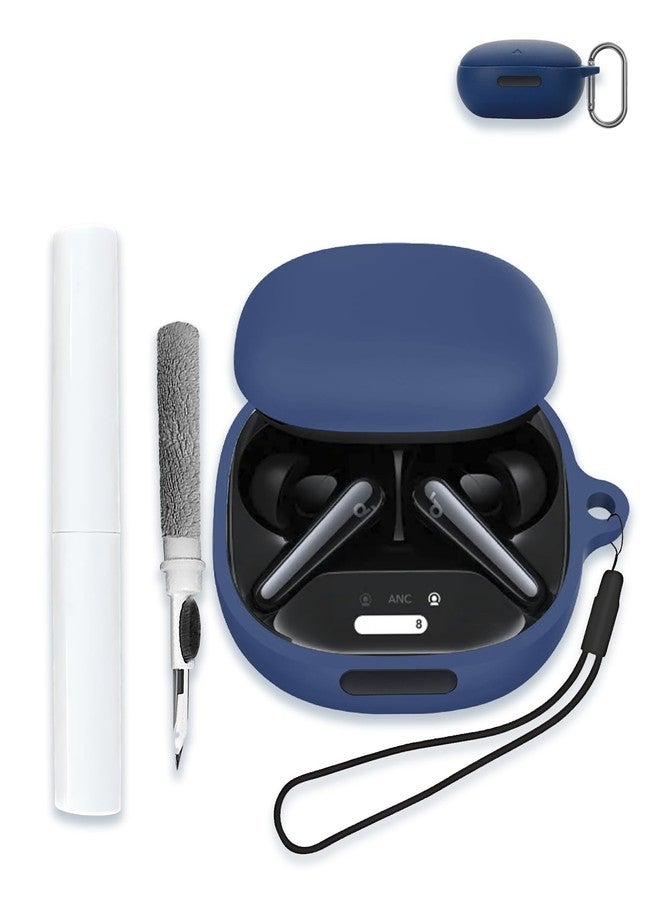 WUNIAK Case for Soundcore Liberty 4 Pro by Anker, Noise Cancelling Wireless Earbuds,WUNIAK Soft Silicone Protective Portable Scratch Shock Resistant Shell with Cleaner Kit & Carabiner & Lanyard，Blue - Image 1