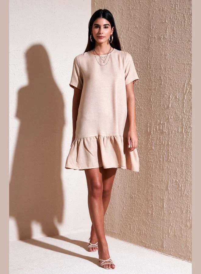 Lela Lela Crew Neck Regular Fit Dress with Ruffled Hem Women's Dress 611EL00520