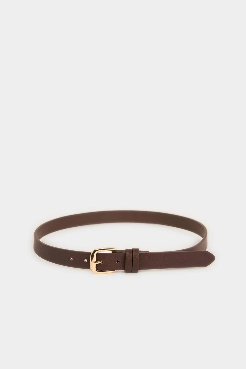 Woman Oval Buckle Faux Leather