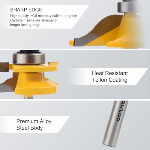 Exqutoo 3PCS 1/4" Shank Router Bit Set, Raised Panel Cabinet Door Making Router Bits, Cemented Carbide Router Bits, Woodworking Tools Router Door & Window Bits (Tenon Joint Cutter Diameter: 1-3/4") - Image 4