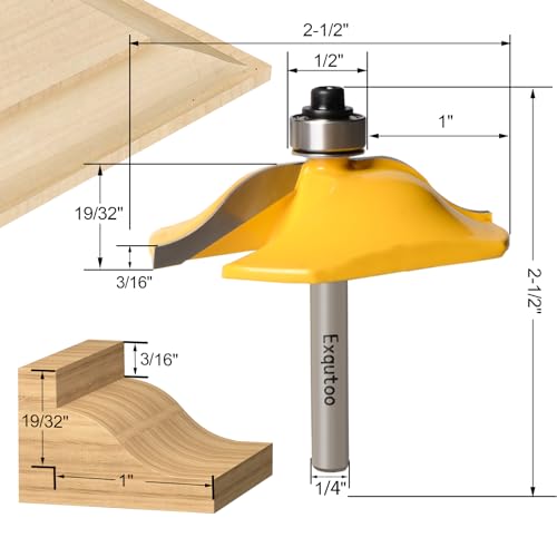 Exqutoo 3PCS 1/4" Shank Router Bit Set, Raised Panel Cabinet Door Making Router Bits, Cemented Carbide Router Bits, Woodworking Tools Router Door & Window Bits (Tenon Joint Cutter Diameter: 1-3/4") - Image 2