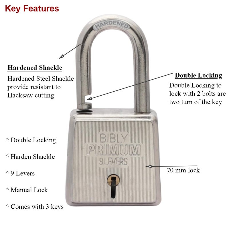 AUTHENTIC AK BEBLY Industries Premium 70 MM Padlock with 3 Keys  - Image 3