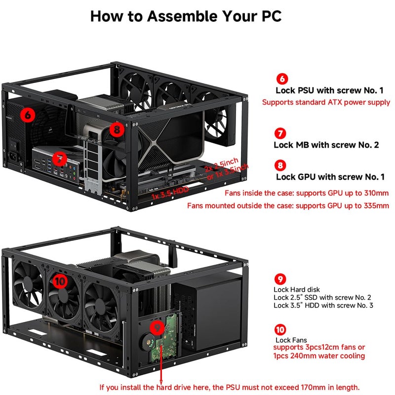 JOYJOM PC Test Bench, Open Air PC Case, Open Frame Computer Chassis, Techbench Server Rack Mount PC Case for ETAX ATX MATX ETAX X79 X99 Micro ATX Motherboards (Stackable) - Image 4