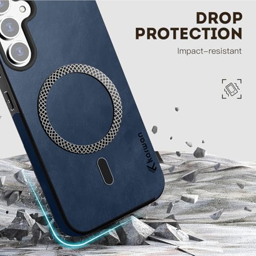 KARWAN Shockproof Hybrid Leather Finish Back Case Cover Compatible with Samsung Galaxy S24/S25 with Wireless MagEaze Charging Cover, Anti-Scratch Shield Case with Strong Minimalist Design (Blue) - Image 5