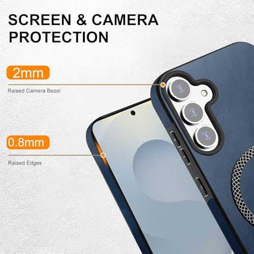 KARWAN Shockproof Hybrid Leather Finish Back Case Cover Compatible with Samsung Galaxy S24/S25 with Wireless MagEaze Charging Cover, Anti-Scratch Shield Case with Strong Minimalist Design (Blue) - Image 2