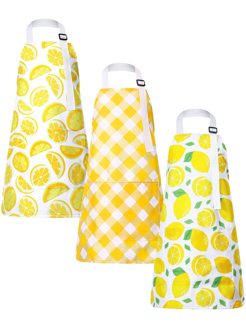 Jenaai 3 Pcs Lemon Kids Apron with Pockets Lemonade Stand Supplies Adjustable Strap Lemonade Apron Costume for Boys Girls Cooking Painting 612 Years - Image 2