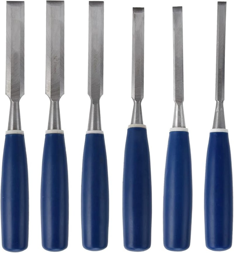 6 قطع من مجموعة إزميل الخشب من الفولاذ عالي الكربون بمقابض من مادة ABS لنحت الخشب - Image 1