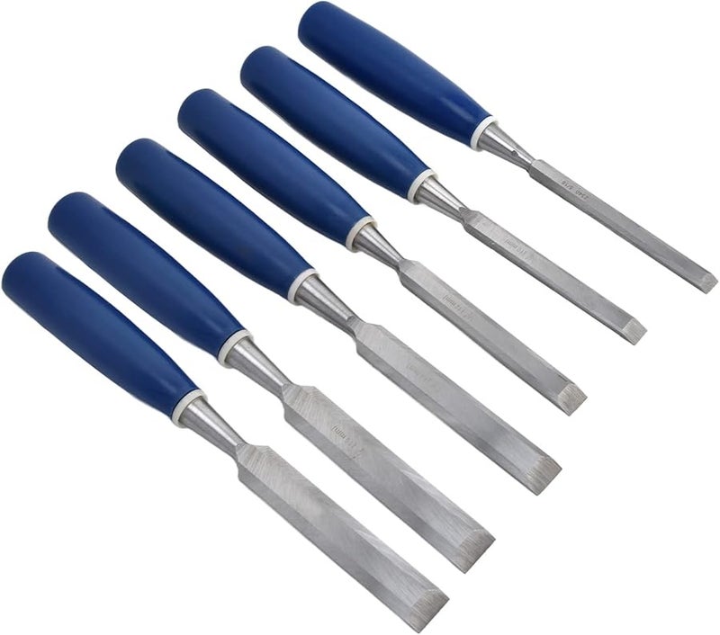 6 قطع من مجموعة إزميل الخشب من الفولاذ عالي الكربون بمقابض من مادة ABS لنحت الخشب - Image 5