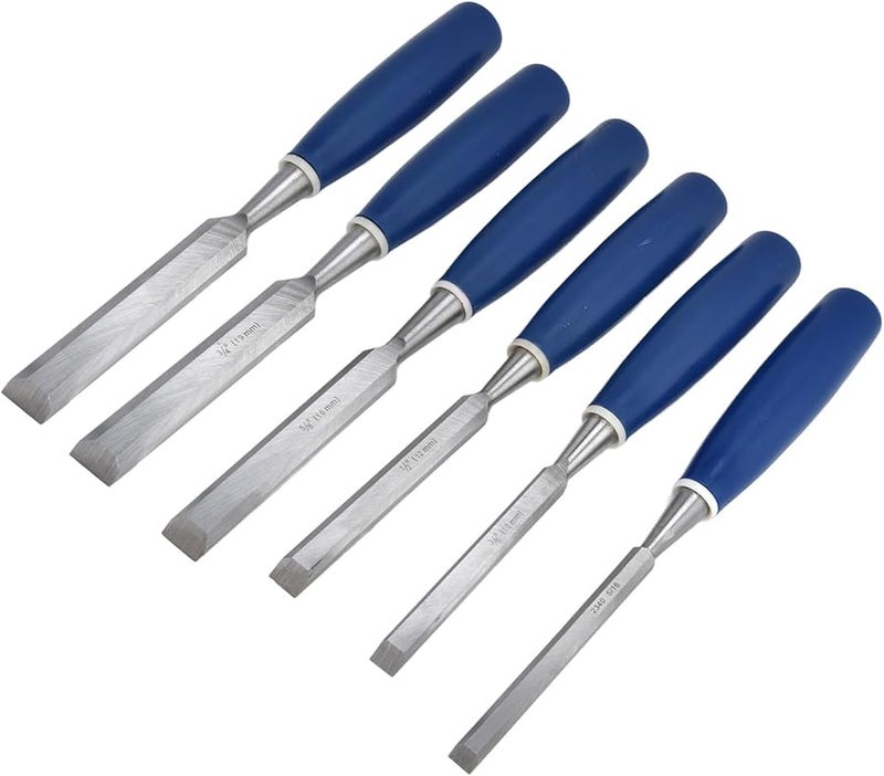 6 قطع من مجموعة إزميل الخشب من الفولاذ عالي الكربون بمقابض من مادة ABS لنحت الخشب - Image 3