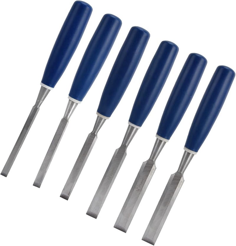 6 قطع من مجموعة إزميل الخشب من الفولاذ عالي الكربون بمقابض من مادة ABS لنحت الخشب - Image 4