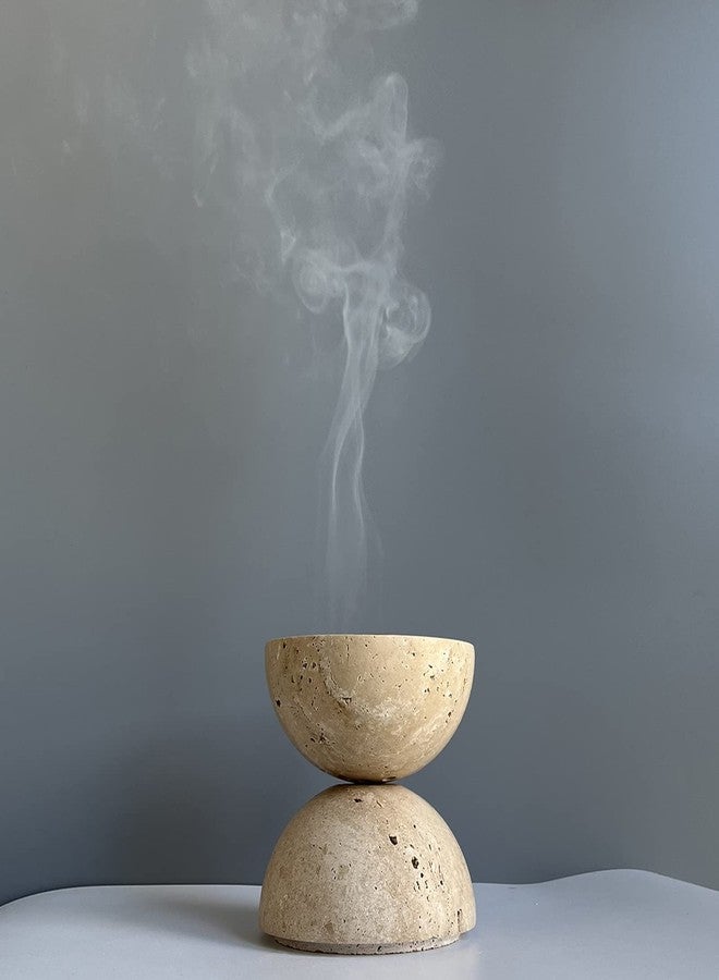SAIDKOCC 9 Holes Handmade Natural Marble Round Incense Burner Holder for Meditation Decorative Room/Kitchen/Coffee Shop (Beige Travertine Stone) - Image 3