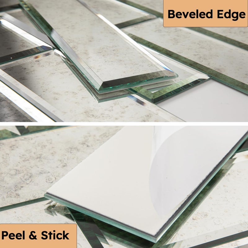 Diflart Peel and Stick Mirror Backsplash, Light Antique, 3x10 Inch, Beveled Mirror Subway Kitchen Bar Wall Tile (5 Sq.ft, 24 Pcs) - Image 4