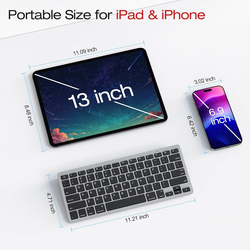Omoton Wireless Bluetooth Keyboard for iPad A16 11th 10th Generation, iPad Pro 13/12.9/11, iPad Air 13/11/10.9, iPad mini, Compact Ultra Slim Size - Image 2