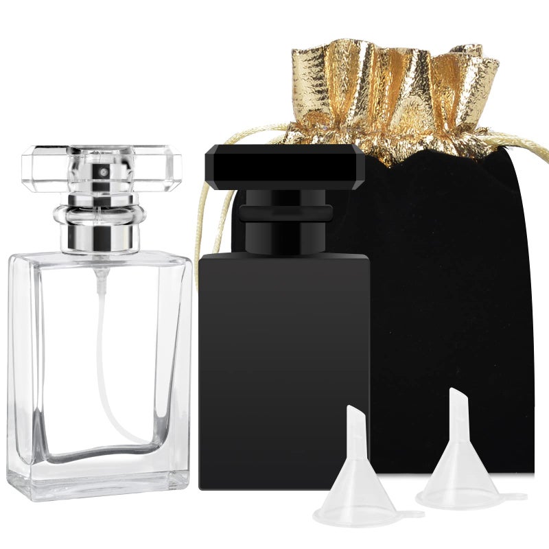 Luxsego Perfume Bottle Atomizers with Funnels, 30 ML Refillable Perfume Spray, Empty Spray Bottle Glass Cologne Atomizers for Travel, Handbag or Date, Storage Bag Included (Transparent+Black) - Image 1