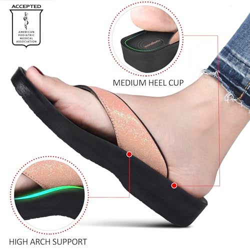 AEROTHOTIC Slip On Recovery Footwear Plantar Fasciitis Flip Flops for Women Yoga Mat Outdoor Walking Beach Ladies Arch Support Summer Thong Dressy Casual Sandals (Crystal Rose Gold, Size 6) - Image 4