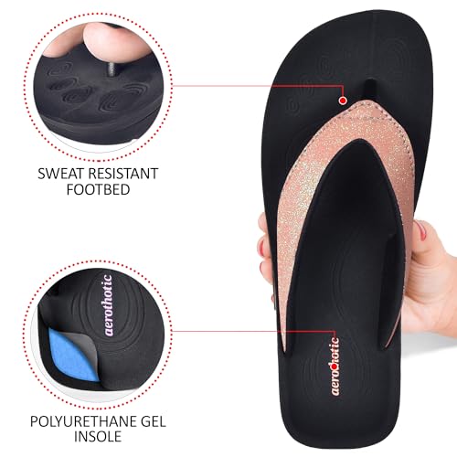 AEROTHOTIC Slip On Recovery Footwear Plantar Fasciitis Flip Flops for Women Yoga Mat Outdoor Walking Beach Ladies Arch Support Summer Thong Dressy Casual Sandals (Crystal Rose Gold, Size 6) - Image 5