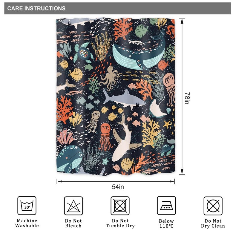 ريديكور Riyidecor stall Shark Kids Fish Shower Startain for Bathroom Decor - Image 5