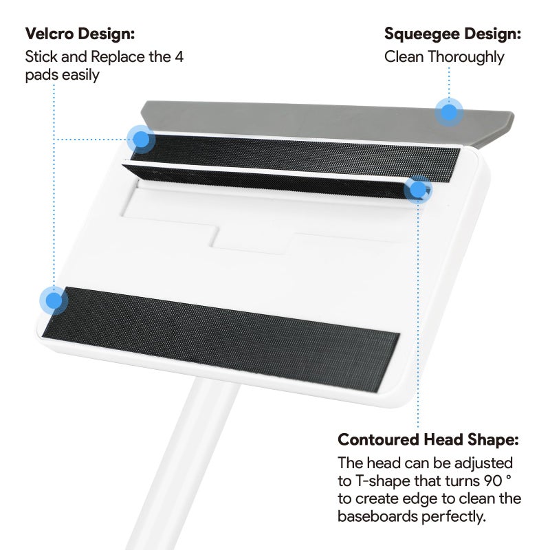 DELUX Baseboard Cleaner Tool with Handle, DELUX Baseboard Cleaner with Extendable Long Handle, 4 Reusable Cleaning Pads Wall Cleaner for Baseboards Cleaning, Ceiling, Wall, Floor, Shower Bathroom Kitchen - Image 2