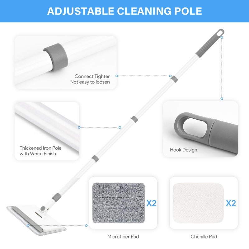 DELUX Baseboard Cleaner Tool with Handle, DELUX Baseboard Cleaner with Extendable Long Handle, 4 Reusable Cleaning Pads Wall Cleaner for Baseboards Cleaning, Ceiling, Wall, Floor, Shower Bathroom Kitchen - Image 4