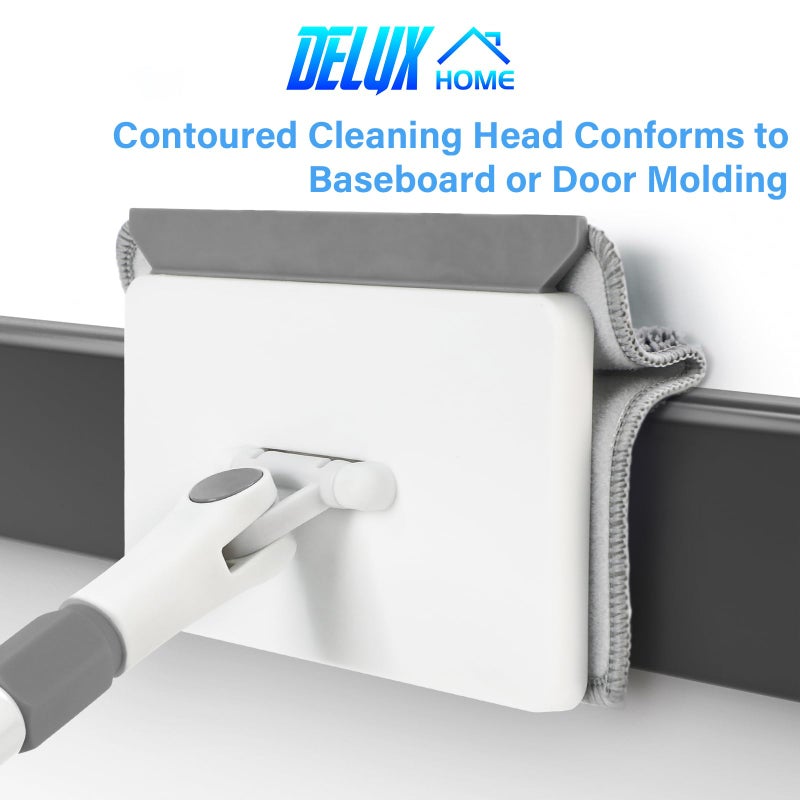 DELUX Baseboard Cleaner Tool with Handle, DELUX Baseboard Cleaner with Extendable Long Handle, 4 Reusable Cleaning Pads Wall Cleaner for Baseboards Cleaning, Ceiling, Wall, Floor, Shower Bathroom Kitchen - Image 3