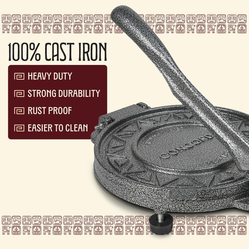 Concord Cast Iron Heavy Duty Tortilla Press (Version 2.0). Commercial Grade Pataconera Presser. Perfect Maker for Flour or Corn Tortillas, Quesadillas, Roti, and much more! (10") - Image 5