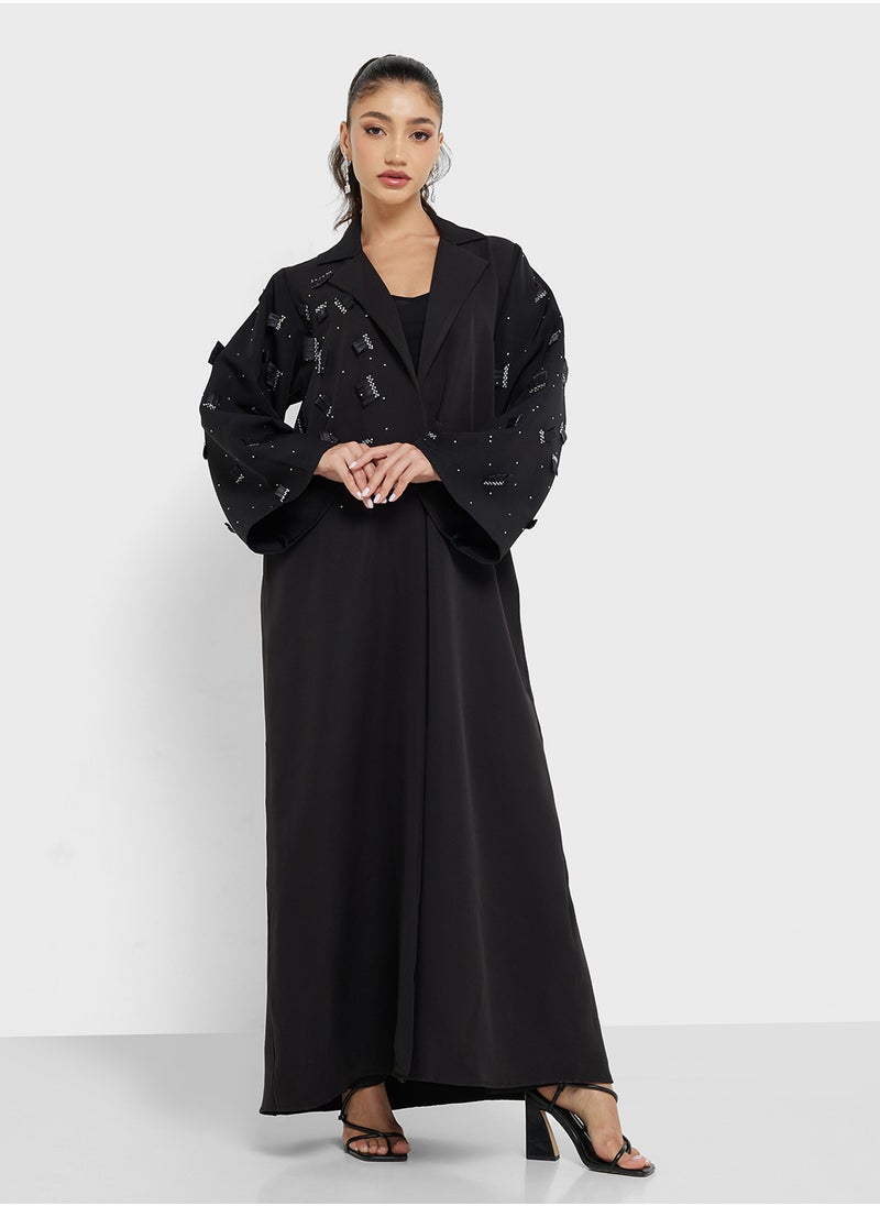 hayas closet Embellished Black Abaya with Sheila  - Image 5