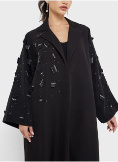 hayas closet Embellished Black Abaya with Sheila  - Image 3