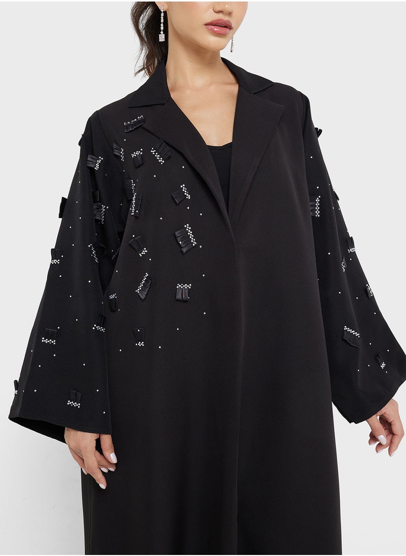 hayas closet Embellished Black Abaya with Sheila  - Image 3