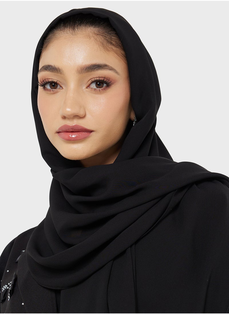 hayas closet Embellished Black Abaya with Sheila  - Image 4
