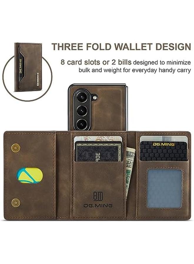 erorex Wallet Case For Samsung Galaxy Z Fold 5 Premium Leather Phone Case Back Cover Magnetic Detachable With Trifold Wallet Card Holder Pocket For Z Fold 5 5G Z Fold 5 Coffee  - Image 3
