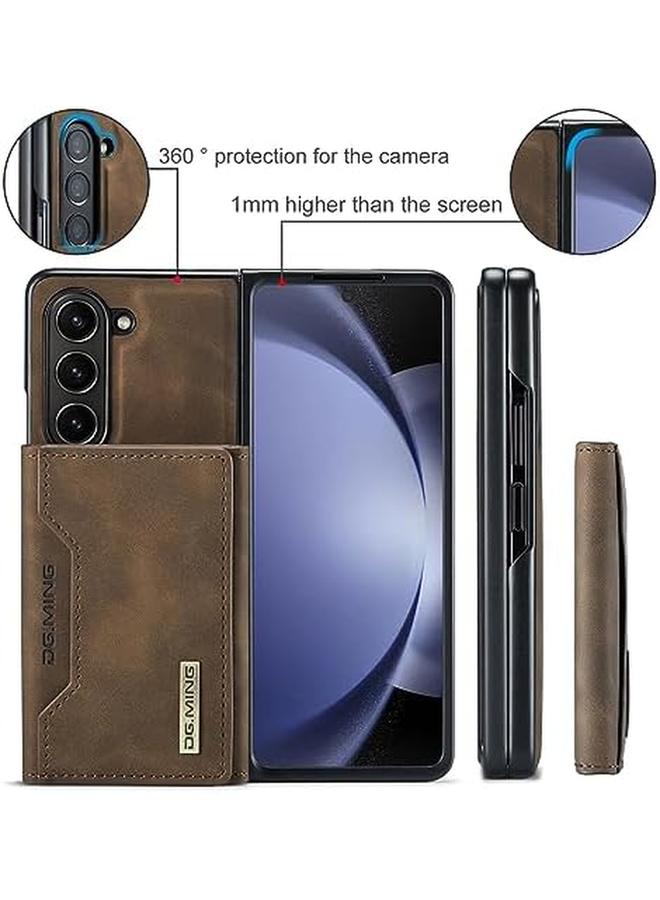 erorex Wallet Case For Samsung Galaxy Z Fold 5 Premium Leather Phone Case Back Cover Magnetic Detachable With Trifold Wallet Card Holder Pocket For Z Fold 5 5G Z Fold 5 Coffee  - Image 4