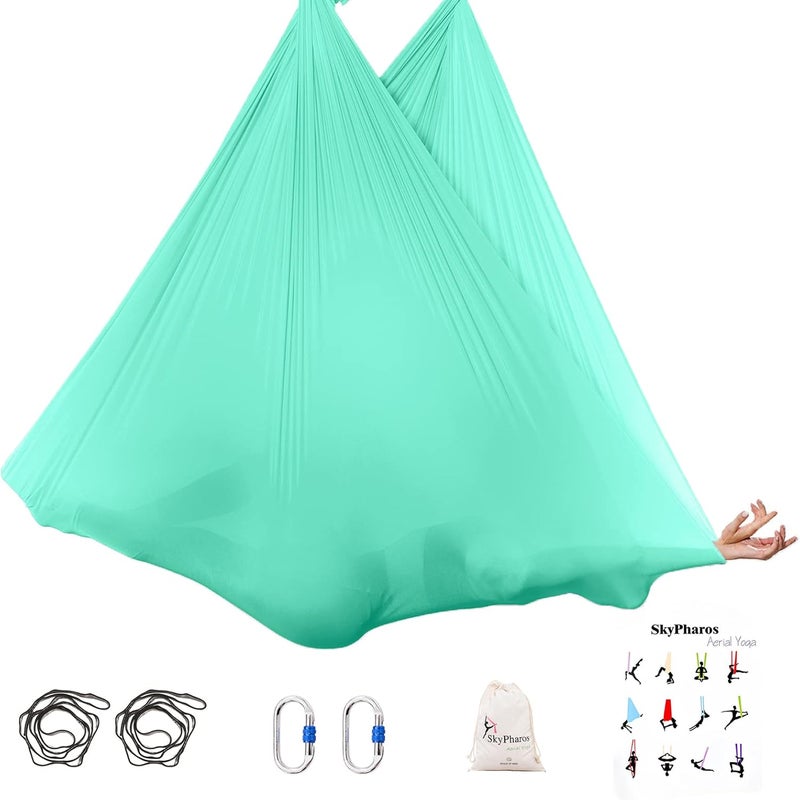 SKYPHAROS 5.5 Yards Aerial Silks Yoga Swing Set - Aerial Yoga Hammock Kit Anti-Gravity Flying for Fitness, Low/Non Stretch Nylon Tricot Fabric Hardware Included for Dance - Image 2