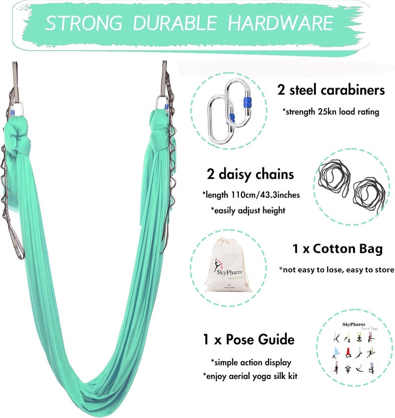 SKYPHAROS 5.5 Yards Aerial Silks Yoga Swing Set - Aerial Yoga Hammock Kit Anti-Gravity Flying for Fitness, Low/Non Stretch Nylon Tricot Fabric Hardware Included for Dance - Image 3