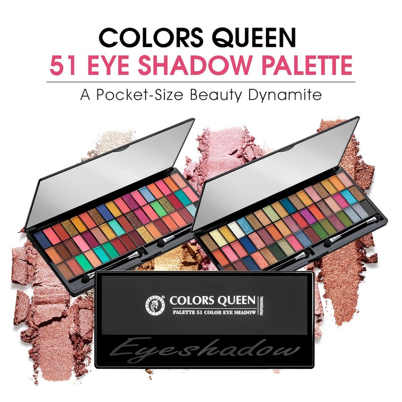 COLORS QUEEN Colors Queen Ultra Pigmented 51 Colors Eyeshadow Palette with Brush Long Wearing Easily Blendable Eye Makeup Palette Eyeshadow Palette with Matte Shimmery Metallic Finish Multicolor 01 - Image 4