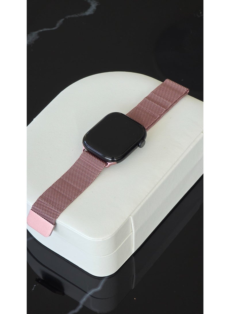 Premium 46mm Milanese Magnetic Loop Apple Watch Band | Stainless Steel Metal Mesh Strap | Rose Gold - Image 1