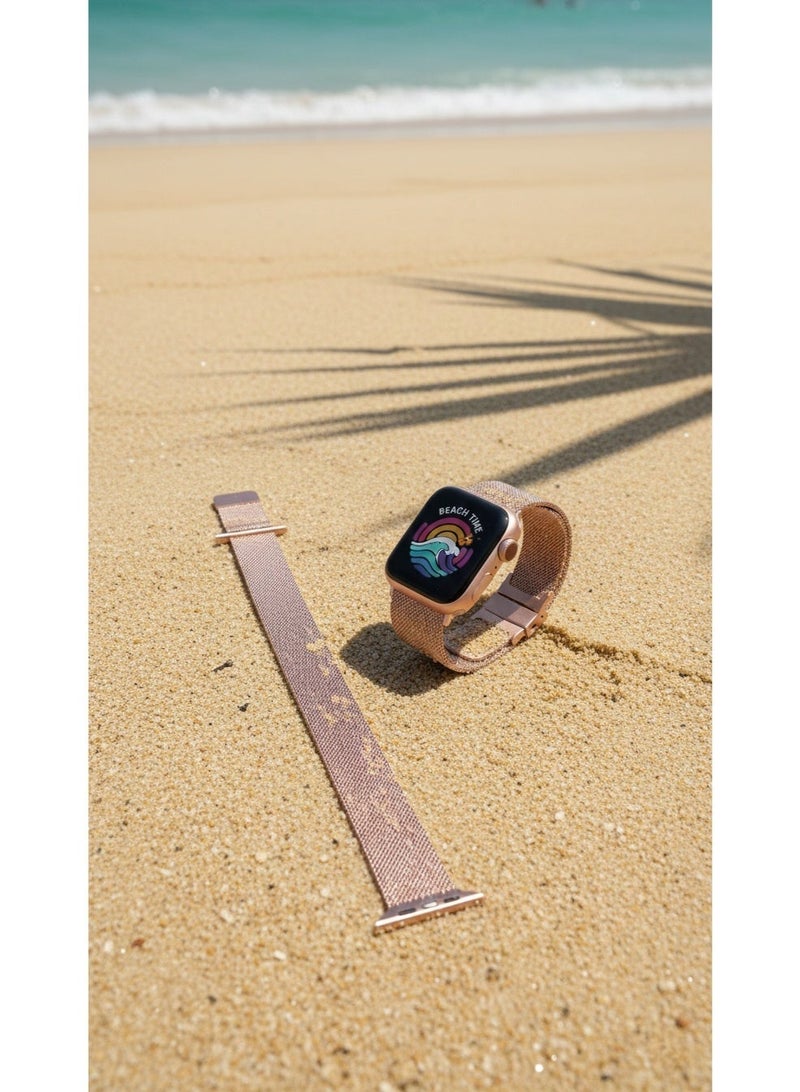 Premium 46mm Milanese Magnetic Loop Apple Watch Band | Stainless Steel Metal Mesh Strap | Rose Gold - Image 3