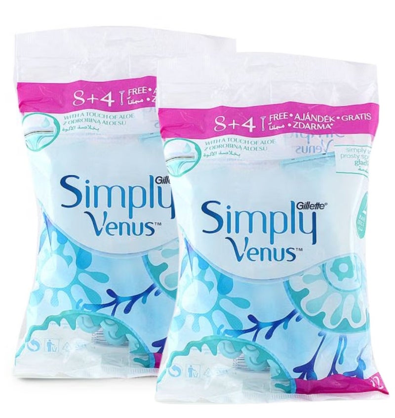 Venus Gillette Venus Women’s Razor Blue – 12 Cartridges (8 + 4 Free), Smooth & Comfortable Shave (Set of 2 Pack) - Image 1