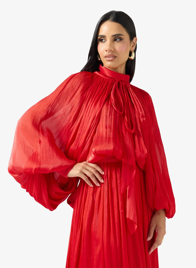 Ginger Boutique  Mockneck Gather Detail A Line Evening Dress for Women | Best Price UAE
