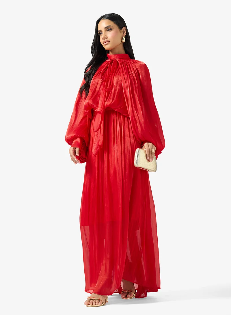 Ginger Boutique  Mockneck Gather Detail A Line Evening Dress for Women | Best Price UAE