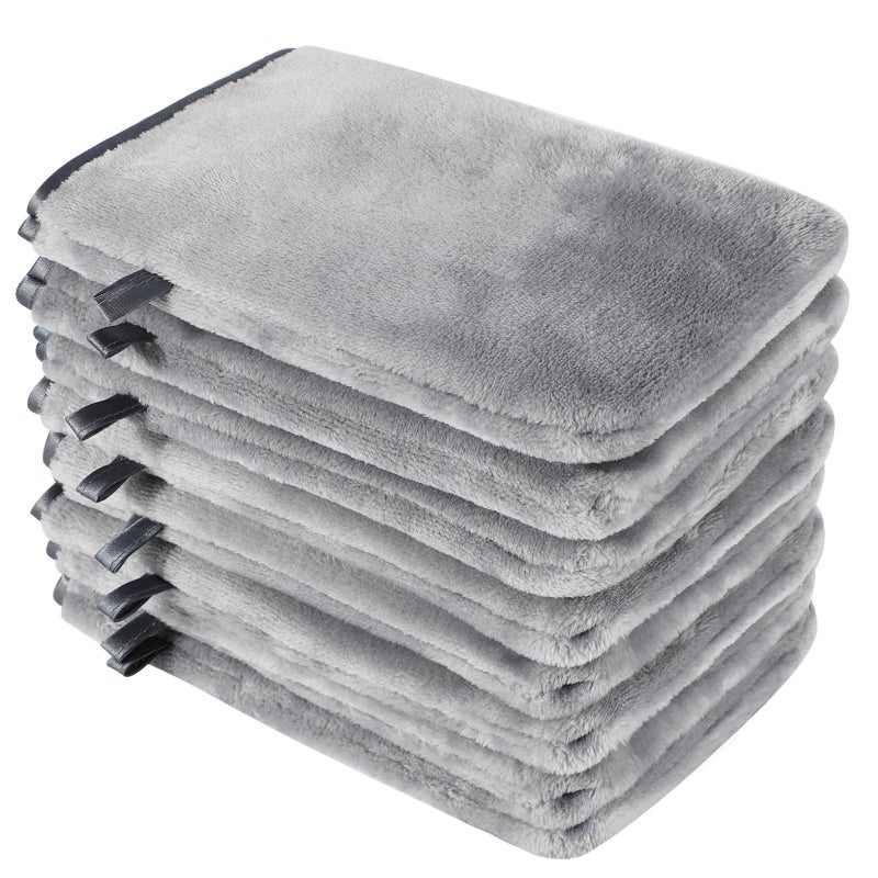 PHOGARY Pack of 8 Microfibre Body Wash Mitts Set Flannels Soft Face Mitts Bath SPA Cloth Reusable Makeup Remover Mitt Gloves 15x21 cm Grey