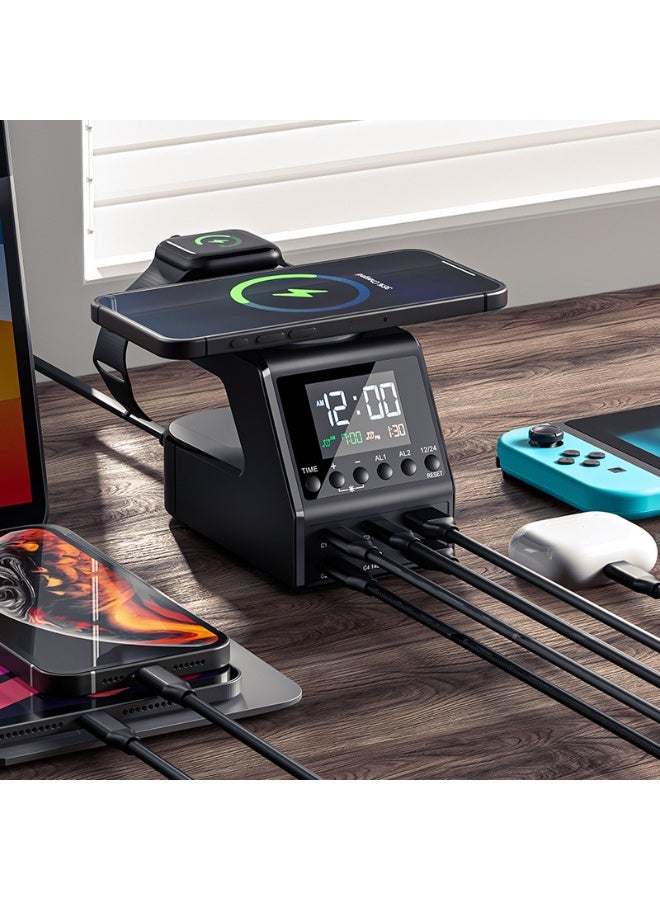 MOCOM 240W 10-in-1 USB C Charger Station with GaN Fast Charging, Digital Clock & Dual Alarm | 140W PD3.1 Multi-Port Desktop Charging Hub with 15W Wireless Charger for MacBook Pro, iPhone 17, Galaxy S25, iPad, Apple Watch & More - Image 1