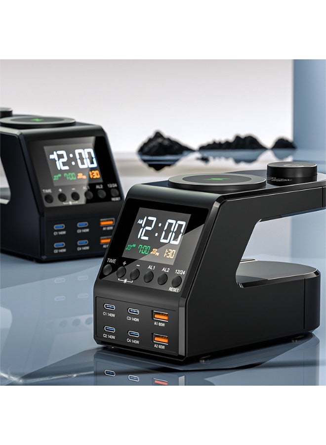 MOCOM 240W 10-in-1 USB C Charger Station with GaN Fast Charging, Digital Clock & Dual Alarm | 140W PD3.1 Multi-Port Desktop Charging Hub with 15W Wireless Charger for MacBook Pro, iPhone 17, Galaxy S25, iPad, Apple Watch & More - Image 3