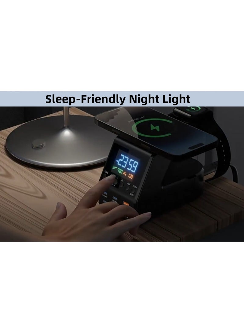 MOCOM 240W 10-in-1 USB C Charger Station with GaN Fast Charging, Digital Clock & Dual Alarm | 140W PD3.1 Multi-Port Desktop Charging Hub with 15W Wireless Charger for MacBook Pro, iPhone 17, Galaxy S25, iPad, Apple Watch & More - Image 4