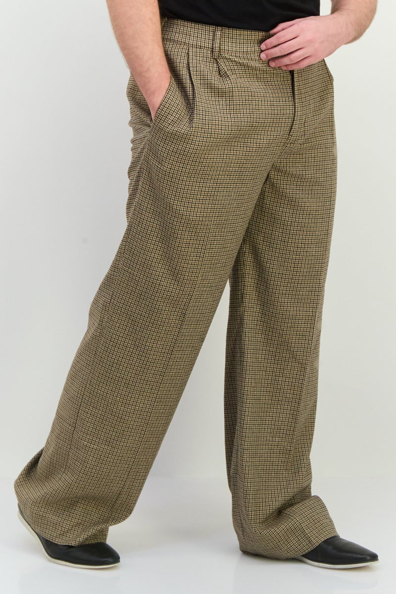 GANT Men Regular Fit Houndstooth Print Straight Leg Pants, Brown Combo  - Image 1