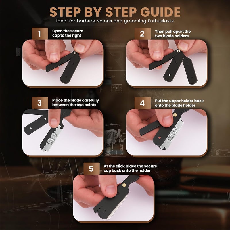Utopia Care Professional Straight Razor for Men, Barber Straight Edge Razor Safety with 100 Pack Blades, Black - Image 4
