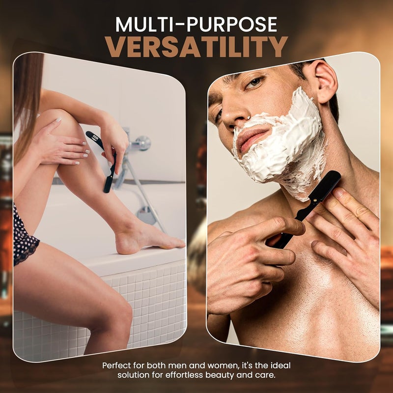 Utopia Care Professional Straight Razor for Men, Barber Straight Edge Razor Safety with 100 Pack Blades, Black - Image 3