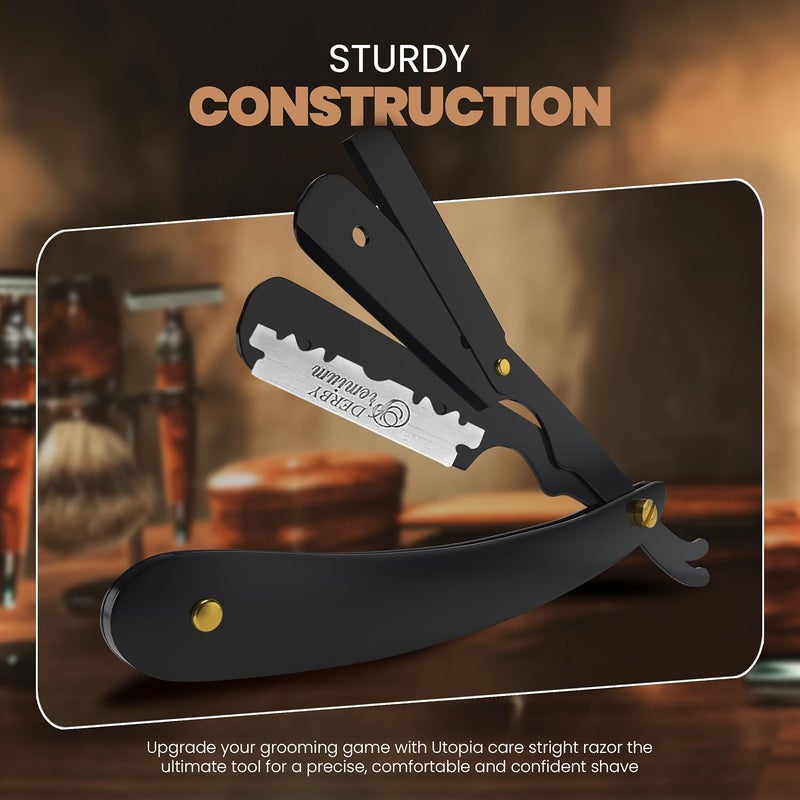 Utopia Care Professional Straight Razor for Men, Barber Straight Edge Razor Safety with 100 Pack Blades, Black - Image 2