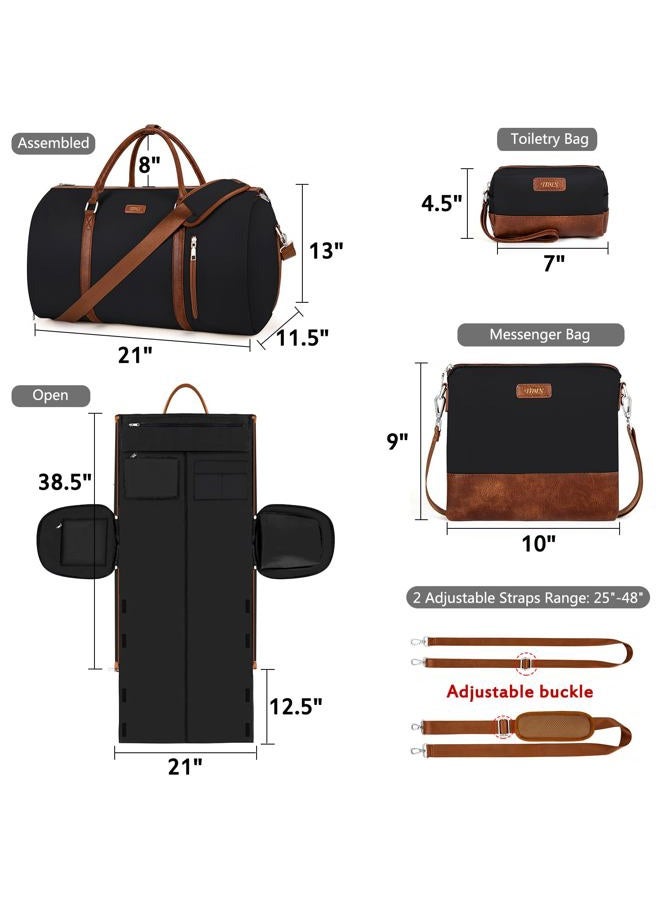 TIBES Convertible Garment Duffel Bag for Travel - Carry On Garment Bags With Toiletry Bag Large Weekender Bag for Women Men 2 in 1 Hanging Suitcase Suit Travel Duffel Overnight Bags 4pcs Set (2-Black) - Image 5