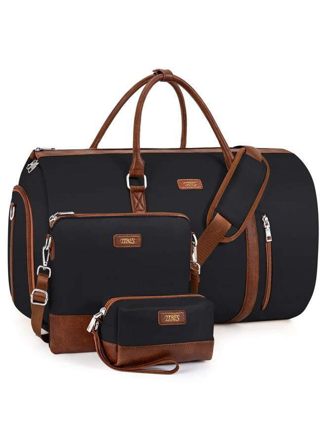 TIBES Convertible Garment Duffel Bag for Travel - Carry On Garment Bags With Toiletry Bag Large Weekender Bag for Women Men 2 in 1 Hanging Suitcase Suit Travel Duffel Overnight Bags 4pcs Set (2-Black) - Image 1