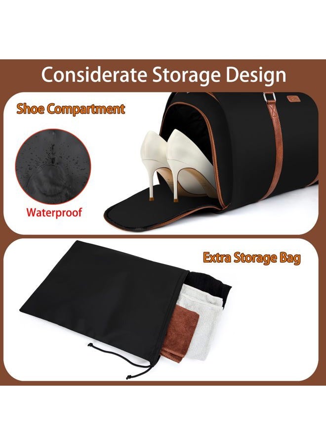 TIBES Convertible Garment Duffel Bag for Travel - Carry On Garment Bags With Toiletry Bag Large Weekender Bag for Women Men 2 in 1 Hanging Suitcase Suit Travel Duffel Overnight Bags 4pcs Set (2-Black) - Image 2
